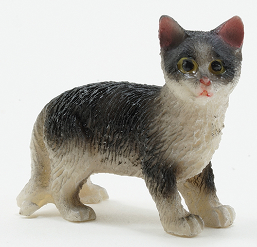 Dollhouse Miniature Black And White Cat Standing